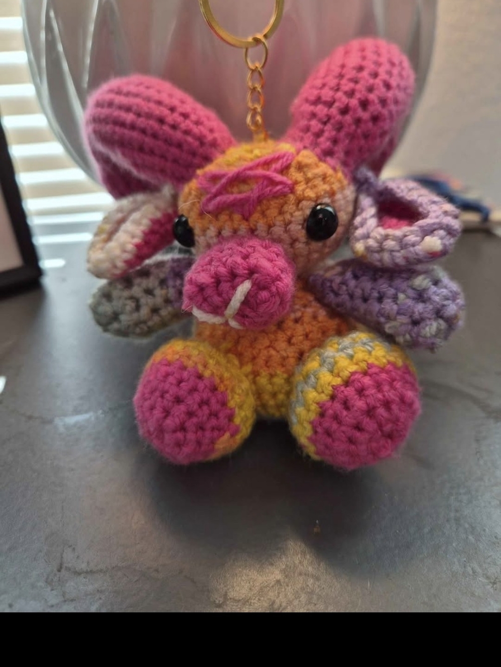 Handmade Crochet Pink Multi-Color Baphomet Keychain